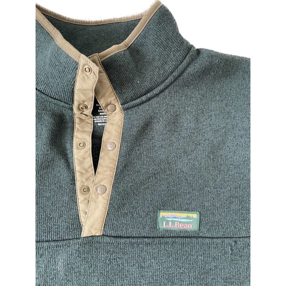 LL Bean Mens Large Pullover Fleece Snap T Green Sweatshirt Jacket - Picture 3 of 7
